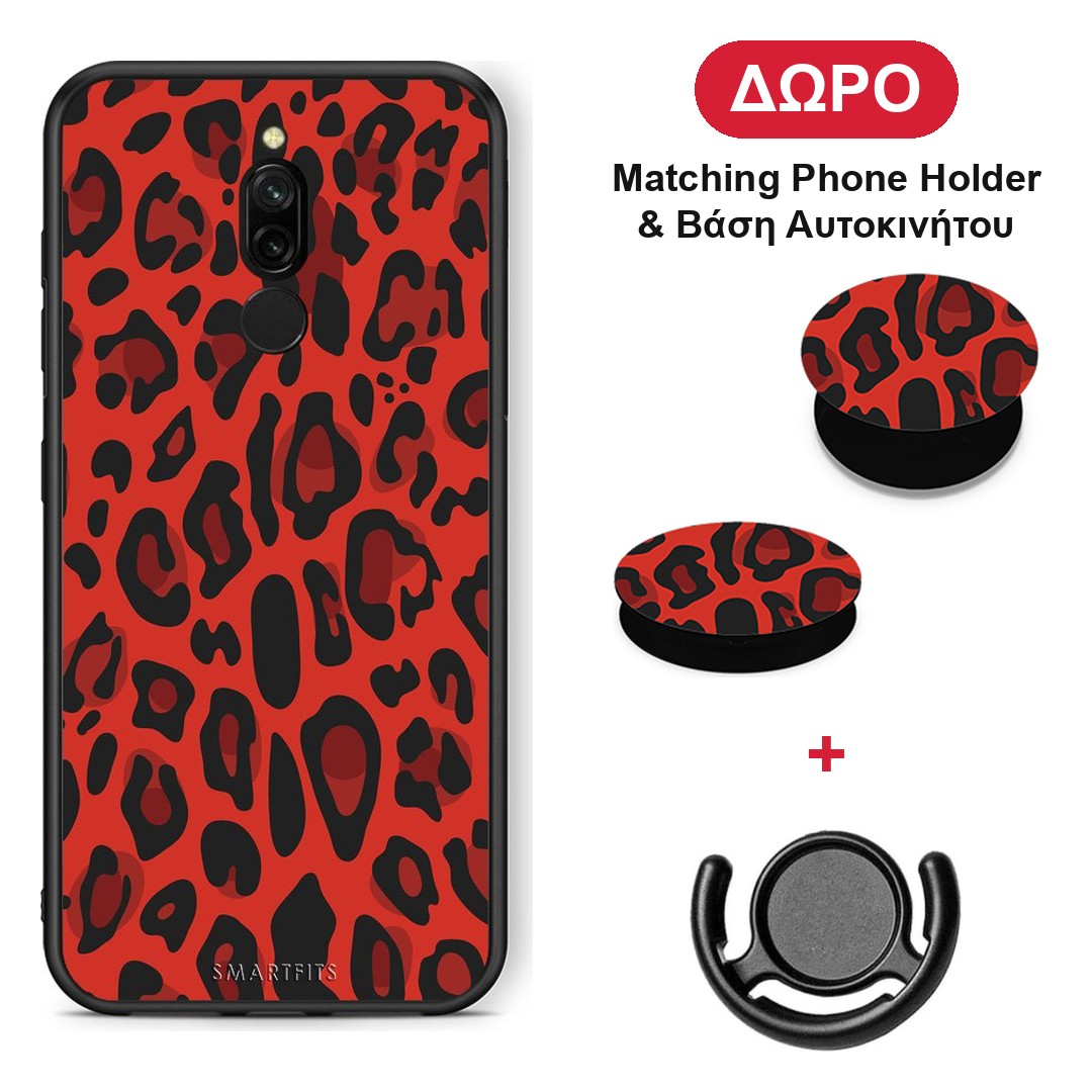 Animal Red Leopard - Xiaomi Redmi 8 θήκη + Δώρο Phone Holder & Βάση Αυτοκινήτου