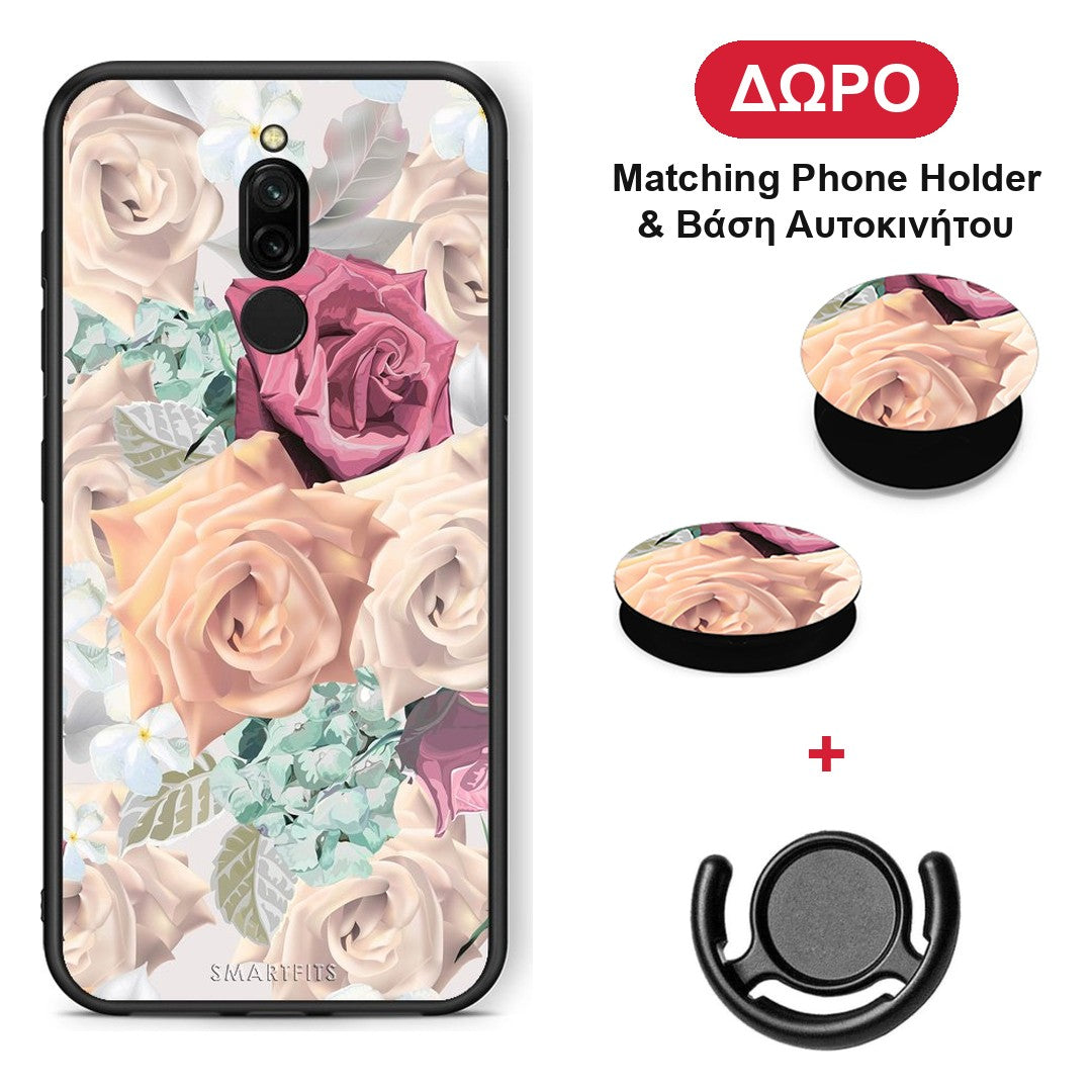 Floral Bouquet - Xiaomi Redmi 8 θήκη + Δώρο Phone Holder & Βάση Αυτοκινήτου