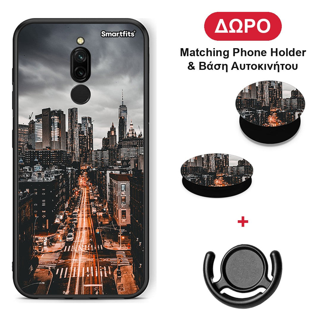 City Lights - Xiaomi Redmi 8 θήκη + Δώρο Phone Holder & Βάση Αυτοκινήτου
