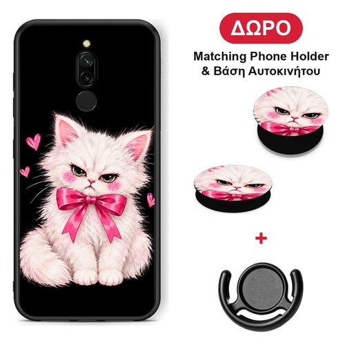 Grumpy Party Kitten on Black - Xiaomi Redmi 8 θήκη + Δώρο Phone Holder & Βάση Αυτοκινήτου