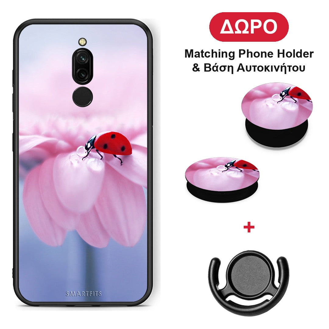 Ladybug Flower - Xiaomi Redmi 8 θήκη + Δώρο Phone Holder & Βάση Αυτοκινήτου