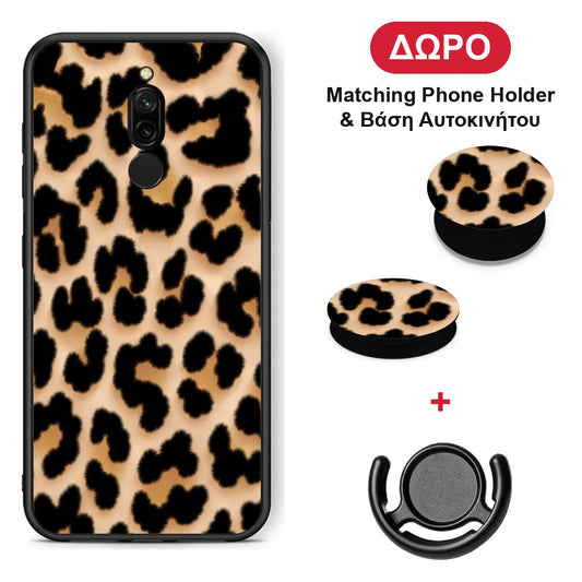 Leopard Print Tan Large - Xiaomi Redmi 8 θήκη + Δώρο Phone Holder & Βάση Αυτοκινήτου