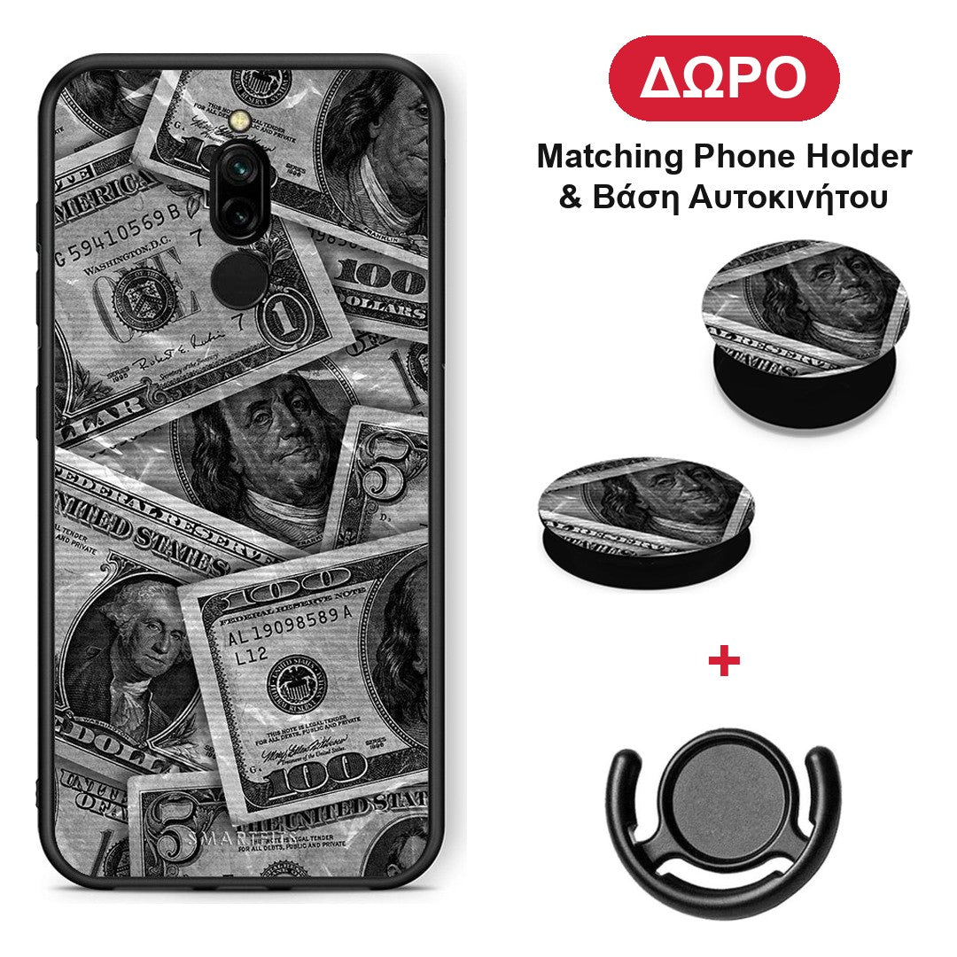 Money Dollars - Xiaomi Redmi 8 θήκη + Δώρο Phone Holder & Βάση Αυτοκινήτου