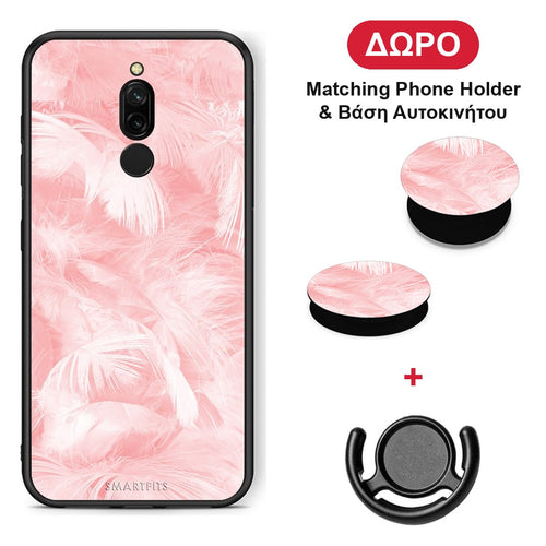 Boho Pink Feather - Xiaomi Redmi 8 θήκη + Δώρο Phone Holder & Βάση Αυτοκινήτου