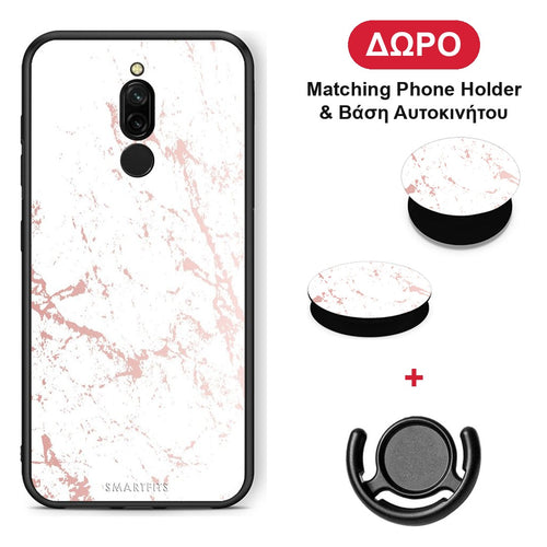 Marble Pink Splash - Xiaomi Redmi 8 θήκη + Δώρο Phone Holder & Βάση Αυτοκινήτου