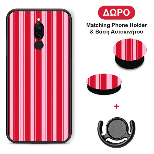 Red and Pink Vertical Pinstripes - Xiaomi Redmi 8 θήκη + Δώρο Phone Holder & Βάση Αυτοκινήτου