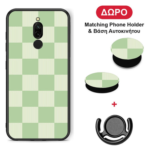 Sage and Cream Striped Checks - Xiaomi Redmi 8 θήκη + Δώρο Phone Holder & Βάση Αυτοκινήτου