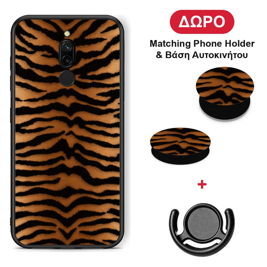 Tiger Print Orange and Black - Xiaomi Redmi 8 θήκη + Δώρο Phone Holder & Βάση Αυτοκινήτου