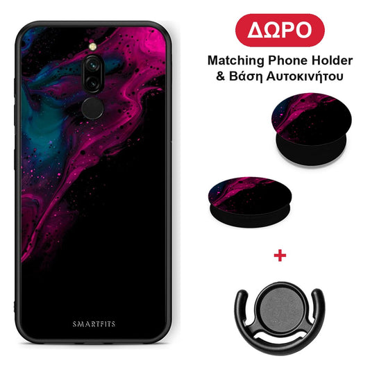 Watercolor Pink Black - Xiaomi Redmi 8 θήκη + Δώρο Phone Holder & Βάση Αυτοκινήτου