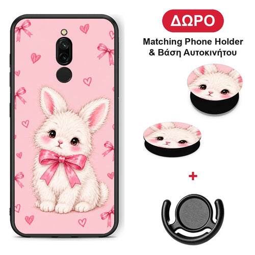 White Bunny and Pink Bows - Xiaomi Redmi 8 θήκη + Δώρο Phone Holder & Βάση Αυτοκινήτου