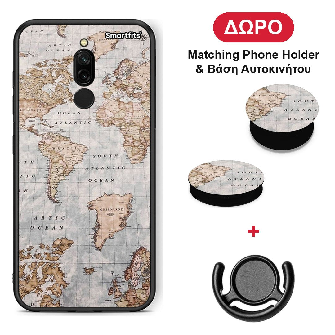 World Map - Xiaomi Redmi 8 θήκη + Δώρο Phone Holder & Βάση Αυτοκινήτου
