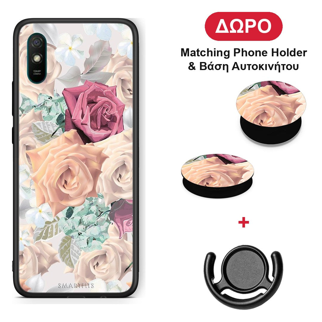 Floral Bouquet - Xiaomi Redmi 9A / 9AT θήκη + Δώρο Phone Holder & Βάση Αυτοκινήτου