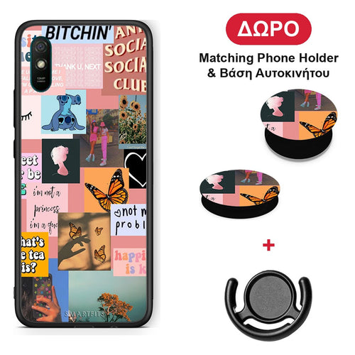 Collage Bitchin - Xiaomi Redmi 9A / 9AT θήκη + Δώρο Phone Holder & Βάση Αυτοκινήτου