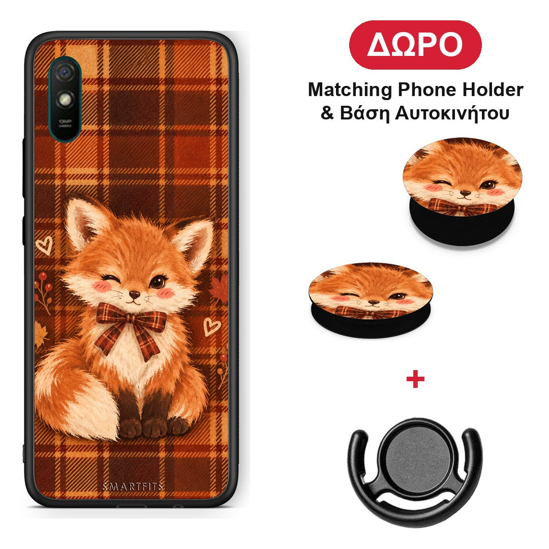 Fox on Autumn Tartan - Xiaomi Redmi 9A / 9AT θήκη + Δώρο Phone Holder & Βάση Αυτοκινήτου