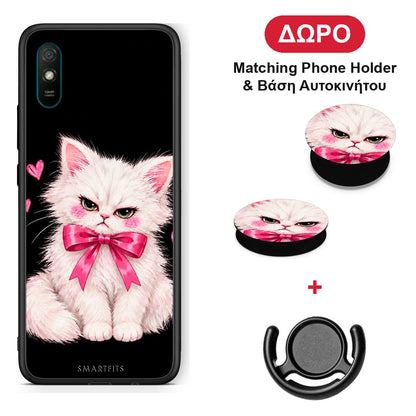 Grumpy Party Kitten on Black - Xiaomi Redmi 9A / 9AT θήκη + Δώρο Phone Holder & Βάση Αυτοκινήτου