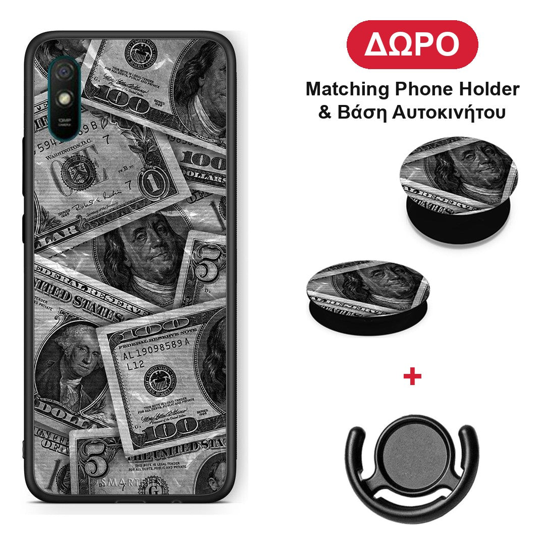 Money Dollars - Xiaomi Redmi 9A / 9AT θήκη + Δώρο Phone Holder & Βάση Αυτοκινήτου