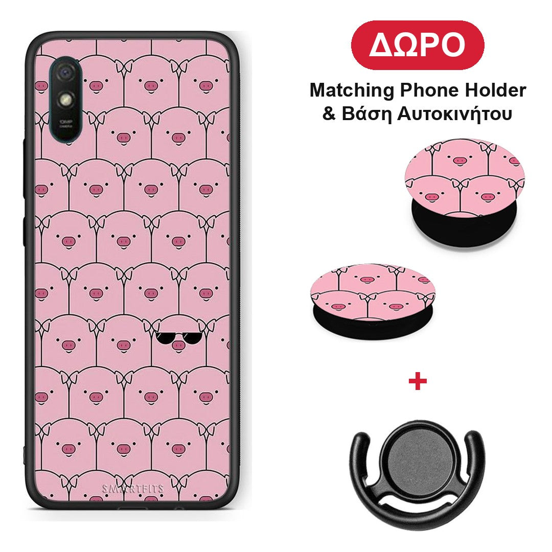 Pig Glasses - Xiaomi Redmi 9A / 9AT θήκη + Δώρο Phone Holder & Βάση Αυτοκινήτου