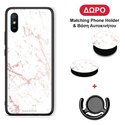 Marble Pink Splash - Xiaomi Redmi 9A / 9AT θήκη + Δώρο Phone Holder & Βάση Αυτοκινήτου
