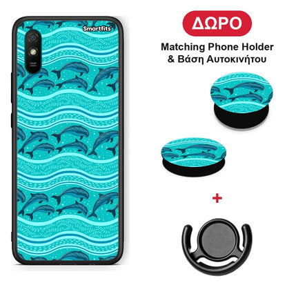 Swimming Dolphins - Xiaomi Redmi 9A / 9AT θήκη + Δώρο Phone Holder & Βάση Αυτοκινήτου