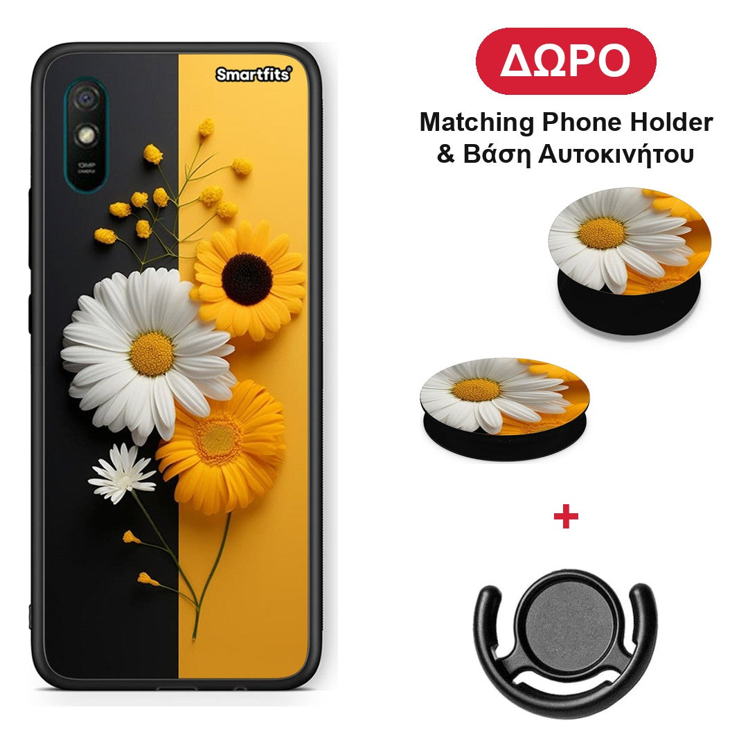 Yellow Daisies - Xiaomi Redmi 9A / 9AT θήκη + Δώρο Phone Holder & Βάση Αυτοκινήτου