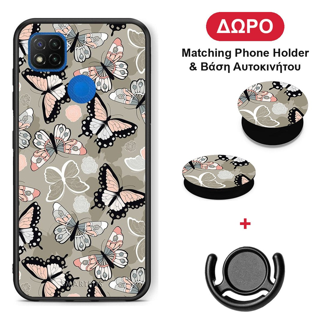 Boho Butterflies - Xiaomi Redmi 9C θήκη + Δώρο Phone Holder & Βάση Αυτοκινήτου