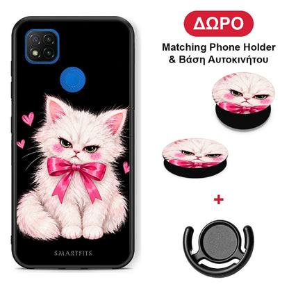 Grumpy Party Kitten on Black - Xiaomi Redmi 9C θήκη + Δώρο Phone Holder & Βάση Αυτοκινήτου