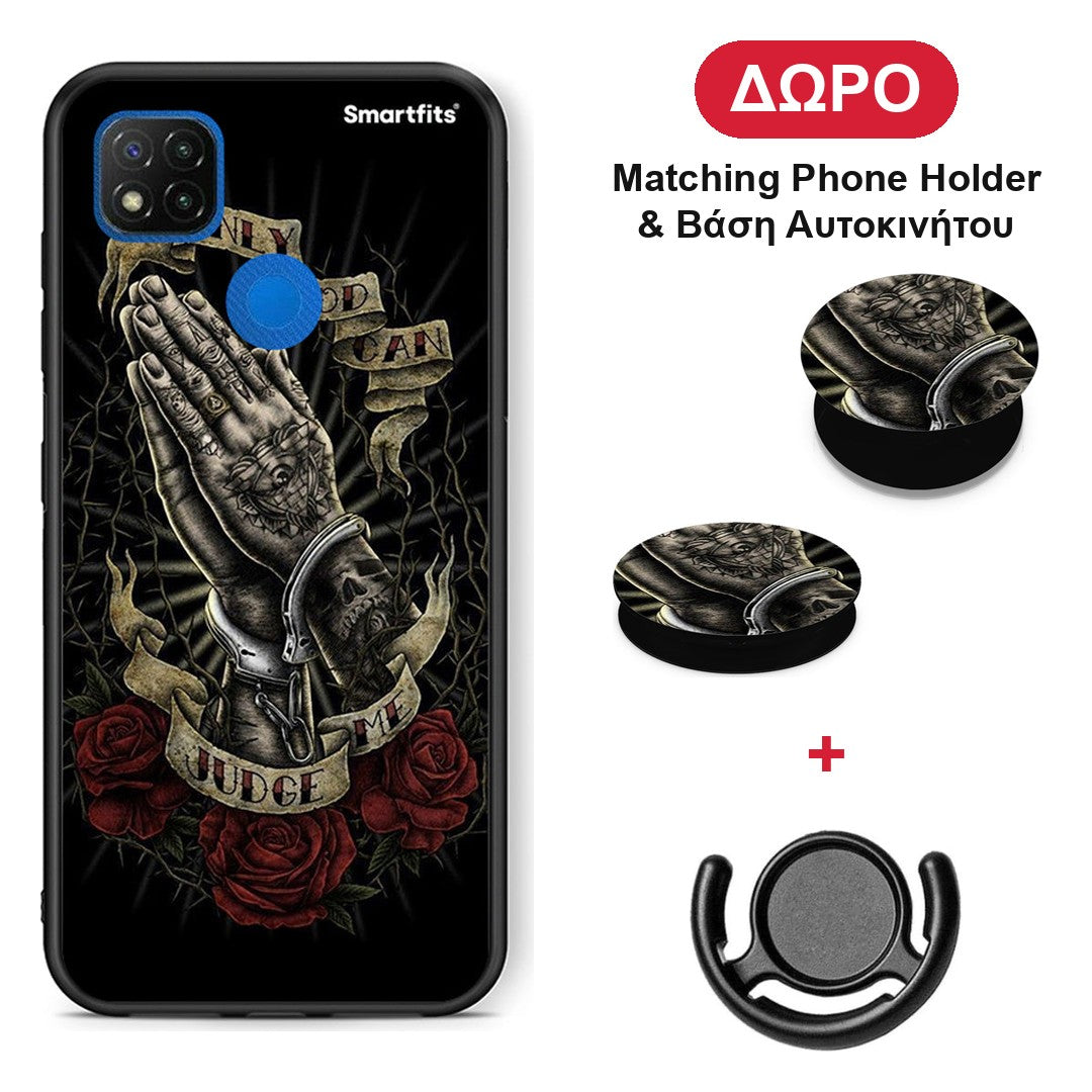 Judge By God - Xiaomi Redmi 9C θήκη + Δώρο Phone Holder & Βάση Αυτοκινήτου