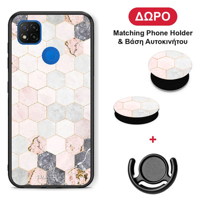 Marble Hexagon Pink - Xiaomi Redmi 9C θήκη + Δώρο Phone Holder & Βάση Αυτοκινήτου