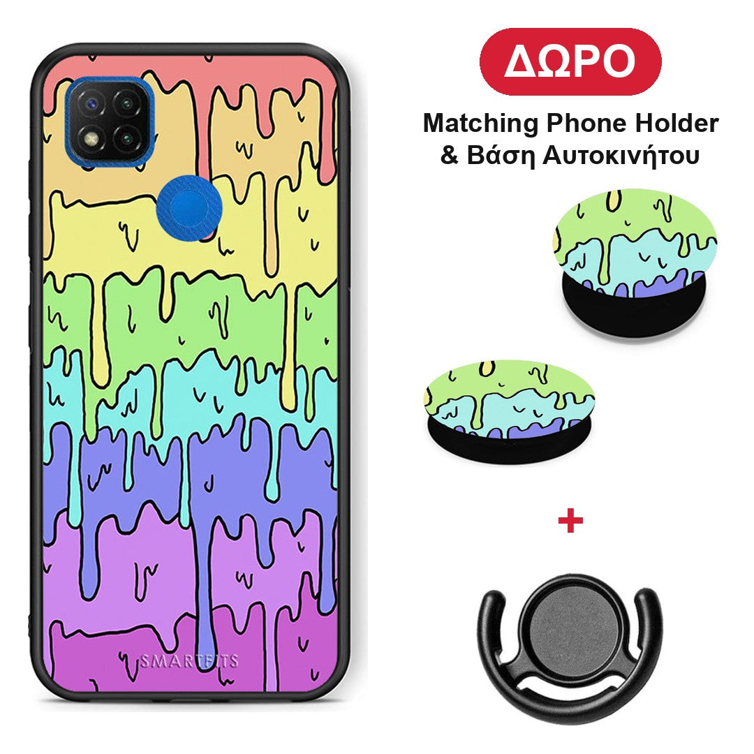 Melting Rainbow - Xiaomi Redmi 9C θήκη + Δώρο Phone Holder & Βάση Αυτοκινήτου