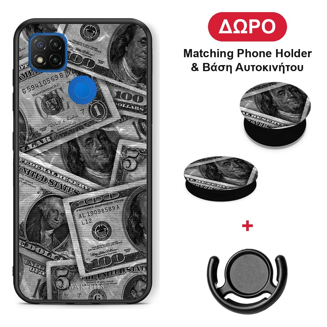 Money Dollars - Xiaomi Redmi 9C θήκη + Δώρο Phone Holder & Βάση Αυτοκινήτου