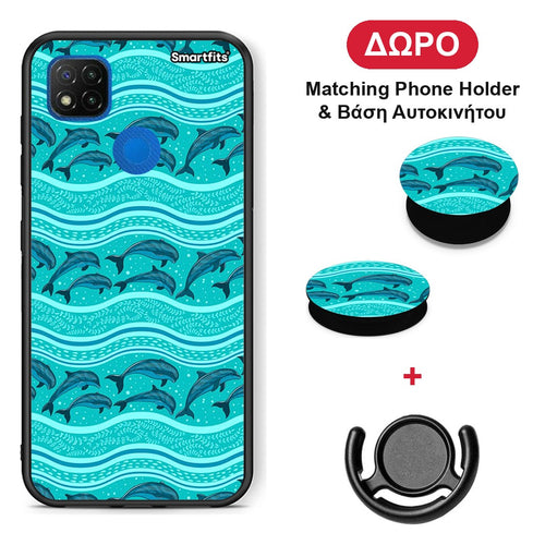 Swimming Dolphins - Xiaomi Redmi 9C θήκη + Δώρο Phone Holder & Βάση Αυτοκινήτου