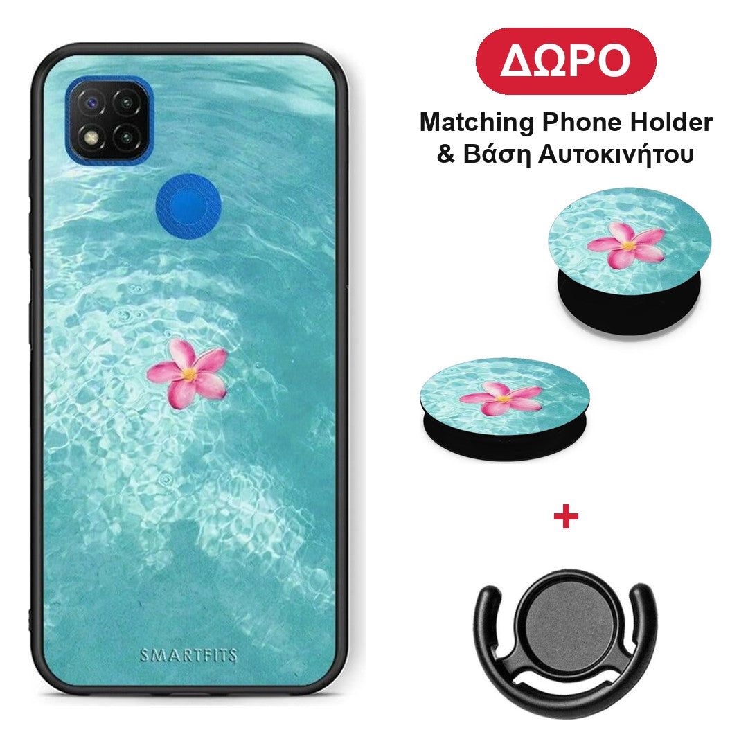 Water Flower - Xiaomi Redmi 9C θήκη + Δώρο Phone Holder & Βάση Αυτοκινήτου