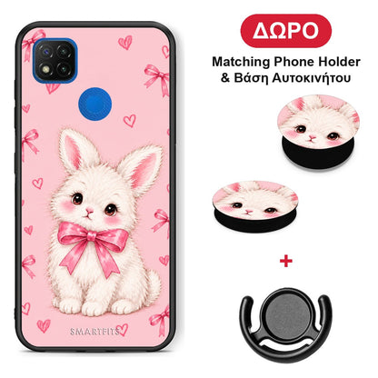 White Bunny and Pink Bows - Xiaomi Redmi 9C θήκη + Δώρο Phone Holder & Βάση Αυτοκινήτου