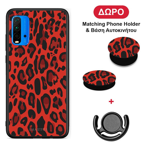 Animal Red Leopard - Xiaomi Redmi 9T θήκη + Δώρο Phone Holder & Βάση Αυτοκινήτου