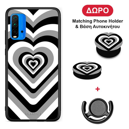 Black Hearts - Xiaomi Redmi 9T θήκη + Δώρο Phone Holder & Βάση Αυτοκινήτου