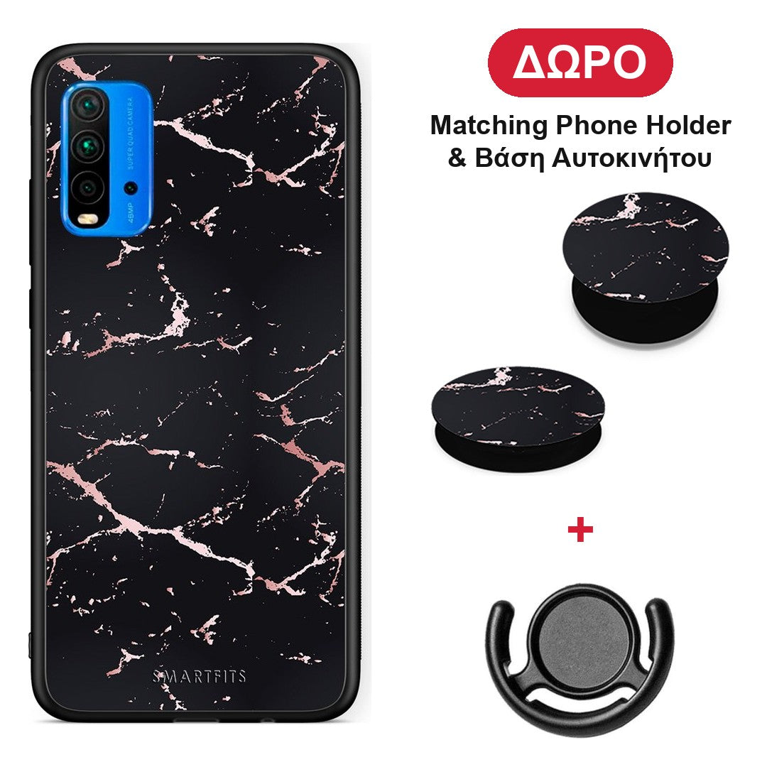 Marble Black Rosegold - Xiaomi Redmi 9T θήκη + Δώρο Phone Holder & Βάση Αυτοκινήτου