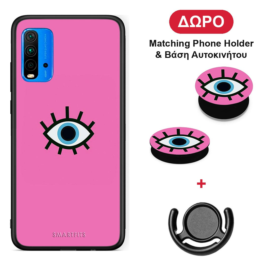 Blue Eye Pink - Xiaomi Redmi 9T θήκη + Δώρο Phone Holder & Βάση Αυτοκινήτου