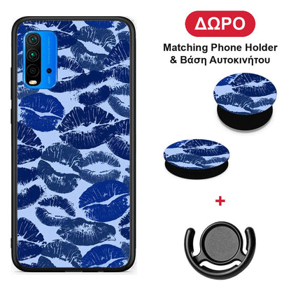 Blue Lipstick Kisses - Xiaomi Redmi 9T θήκη + Δώρο Phone Holder & Βάση Αυτοκινήτου