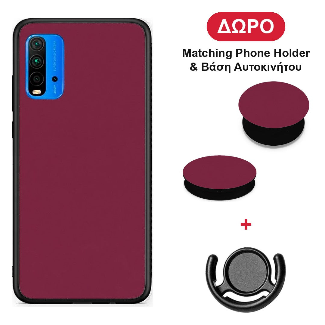 Burgundy - Xiaomi Redmi 9T θήκη + Δώρο Phone Holder & Βάση Αυτοκινήτου
