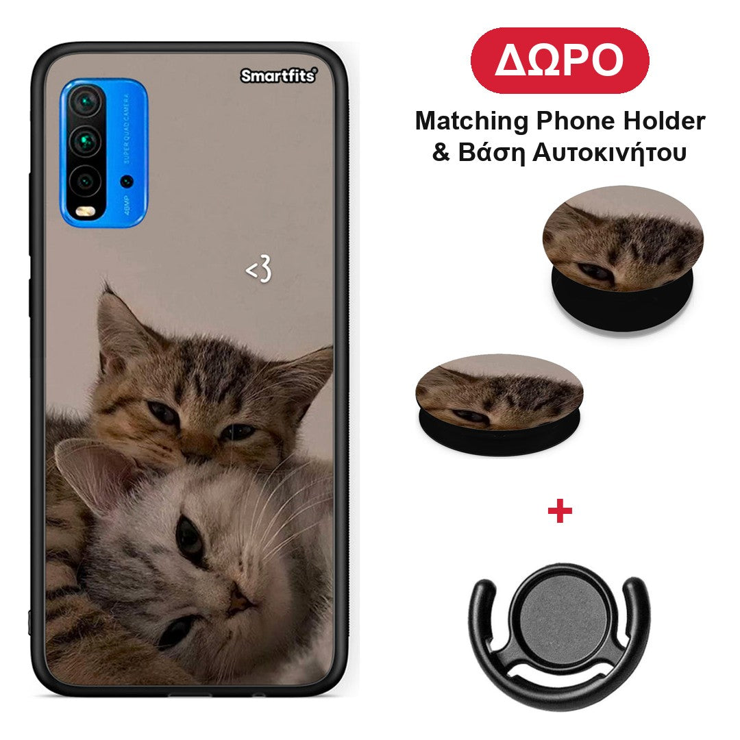 Cats In Love - Xiaomi Redmi 9T θήκη + Δώρο Phone Holder & Βάση Αυτοκινήτου
