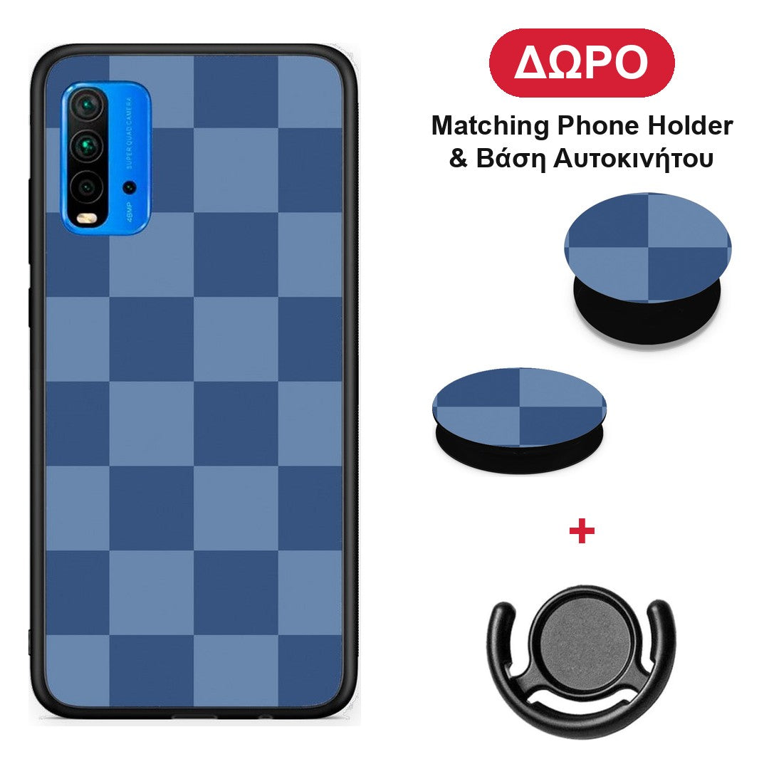 Denim Blue Checkerboard - Xiaomi Redmi 9T θήκη + Δώρο Phone Holder & Βάση Αυτοκινήτου