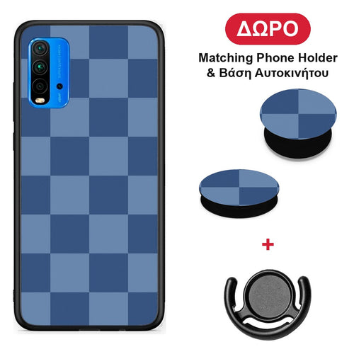 Denim Blue Checkerboard - Xiaomi Redmi 9T θήκη + Δώρο Phone Holder & Βάση Αυτοκινήτου