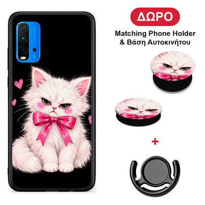Grumpy Party Kitten on Black - Xiaomi Redmi 9T θήκη + Δώρο Phone Holder & Βάση Αυτοκινήτου