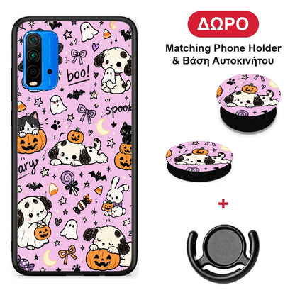 Halloween Puppies and Friends on Lilac - Xiaomi Redmi 9T θήκη + Δώρο Phone Holder & Βάση Αυτοκινήτου