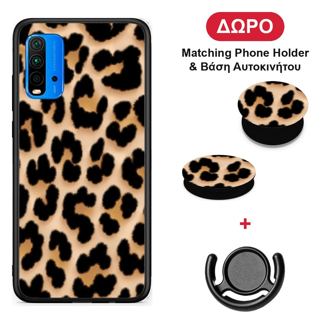 Leopard Print Tan Large - Xiaomi Redmi 9T θήκη + Δώρο Phone Holder & Βάση Αυτοκινήτου