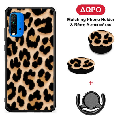 Leopard Print Tan Large - Xiaomi Redmi 9T θήκη + Δώρο Phone Holder & Βάση Αυτοκινήτου