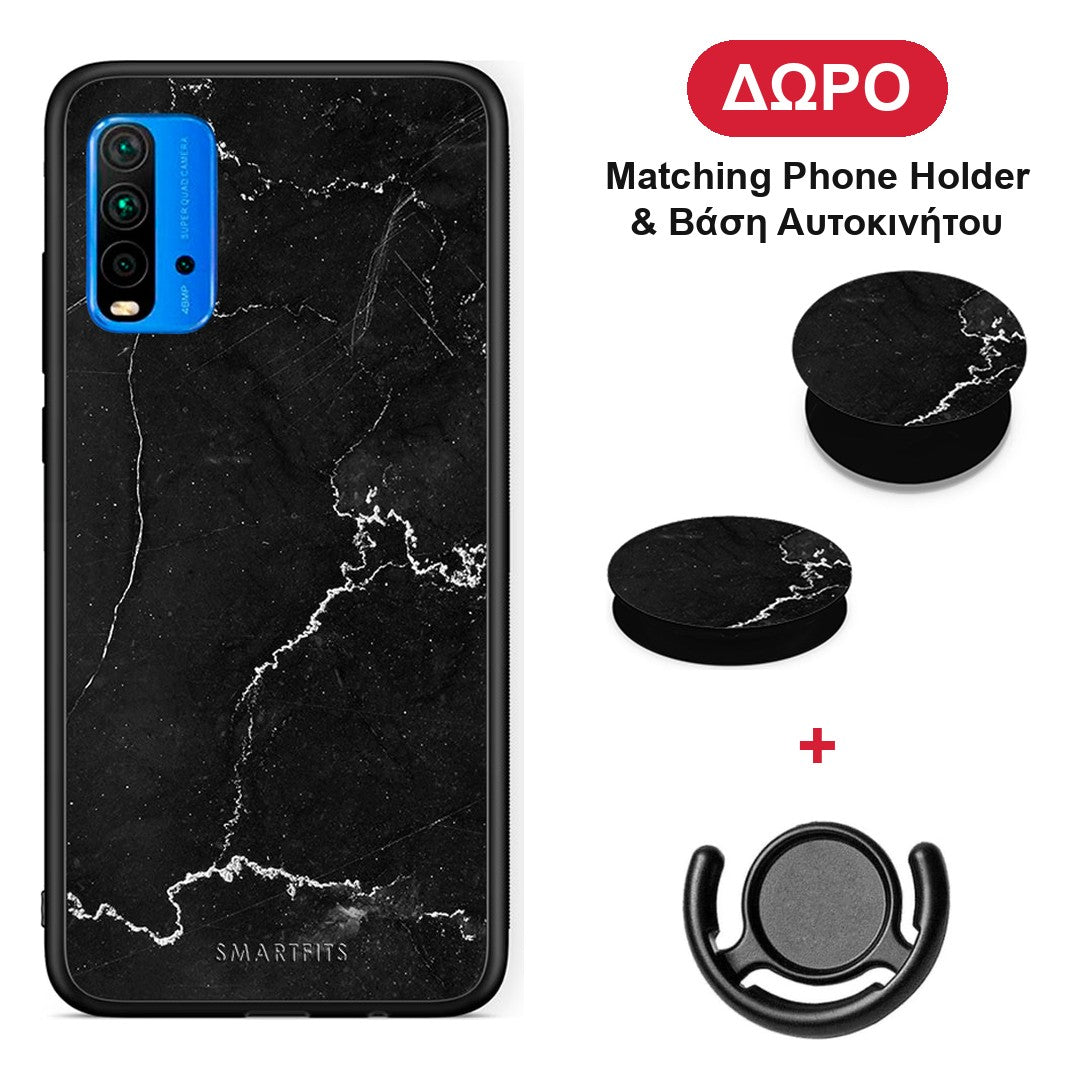 Marble Black - Xiaomi Redmi 9T θήκη + Δώρο Phone Holder & Βάση Αυτοκινήτου