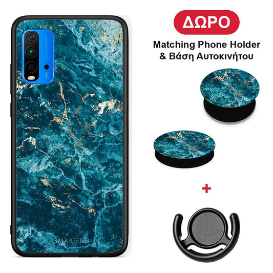 Marble Blue - Xiaomi Redmi 9T θήκη + Δώρο Phone Holder & Βάση Αυτοκινήτου