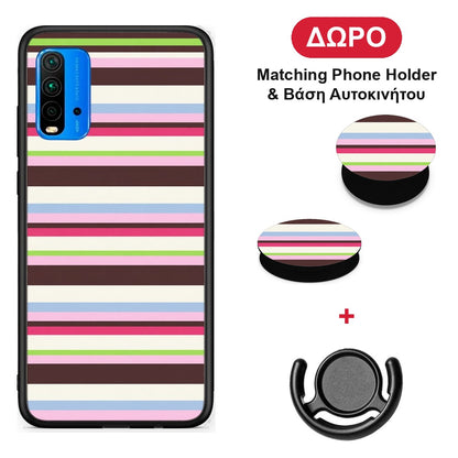 Multicolour Horizontal Stripes - Xiaomi Redmi 9T θήκη + Δώρο Phone Holder & Βάση Αυτοκινήτου