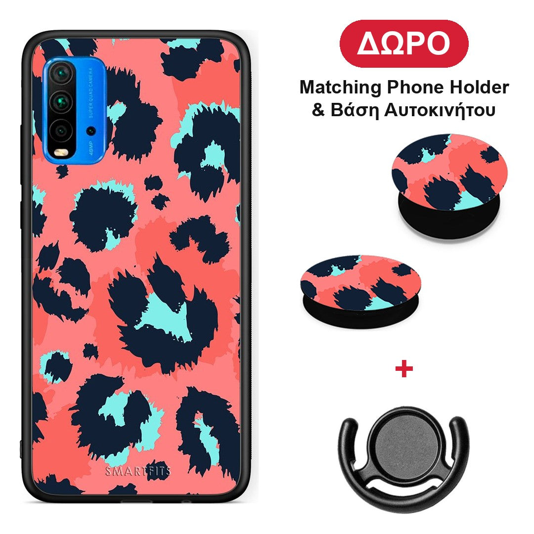 Animal Pink Leopard - Xiaomi Redmi 9T θήκη + Δώρο Phone Holder & Βάση Αυτοκινήτου